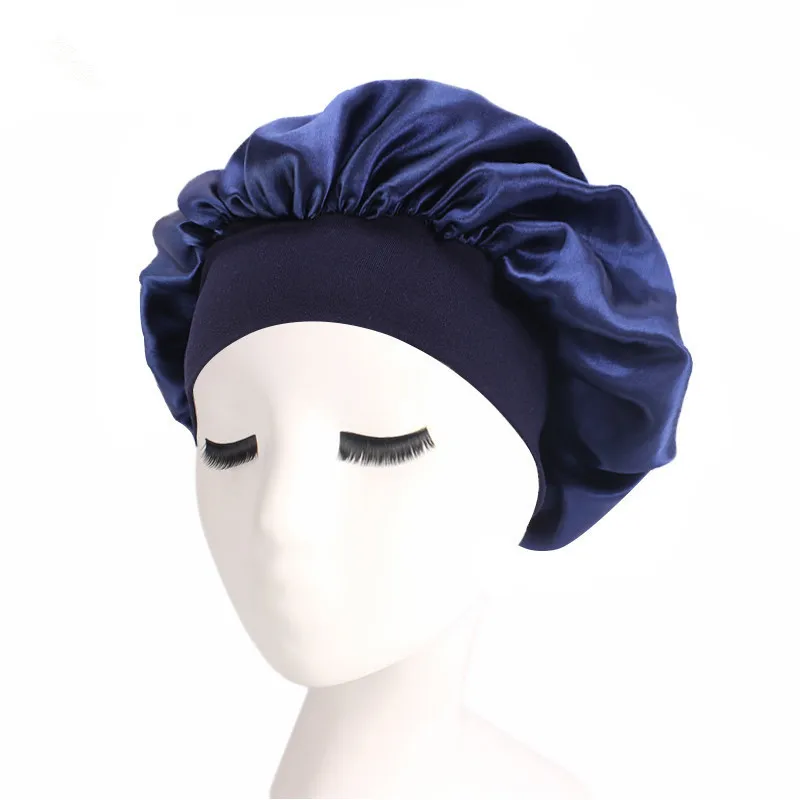 Women Satin Solid Sleeping Hat Night Sleep Hair Care Cap Bonnet Nightcap for Women Men Unisex Cap Silk Bonnet Shower Turban images - 6