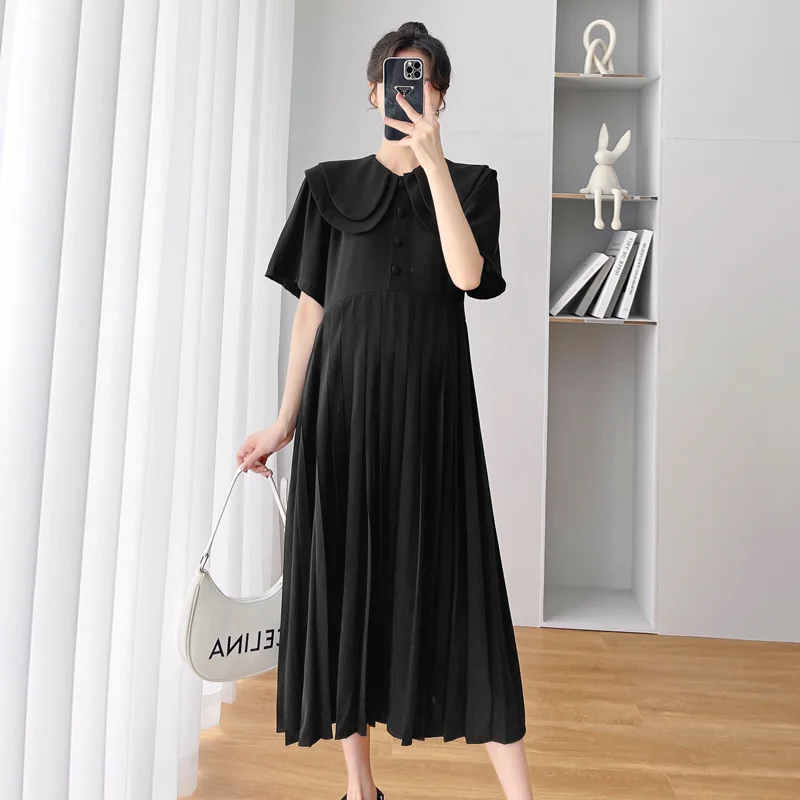 

5950# 2022 Summer New Arrival Korean Fashion Black Maternity Long Dress A Line Loose Clothes for Pregnant Women Pregnancy Wear
