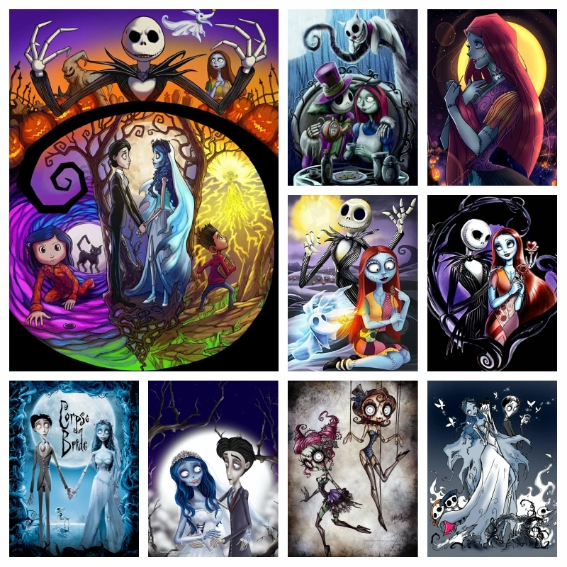 

Halloween Horror Corpse Bride Diamond Painting Art Disney Movie Nightmare Before Christmas Characters Cross Stitch Home Decor