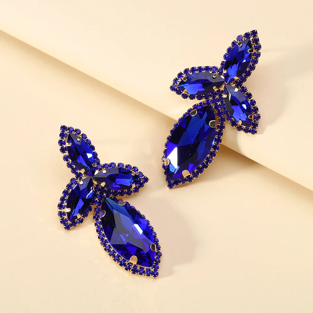 

Statement Luxury Earrings For Women Girl Elegant Metal Leaves Fuchsia Crystal Brincos Jewelry Ear Accessories