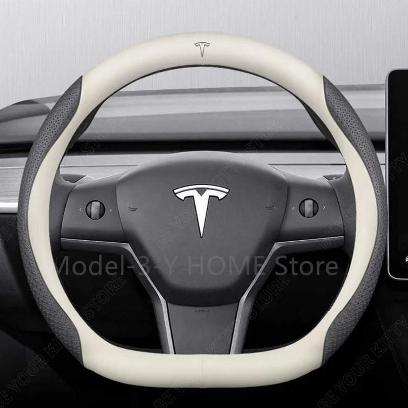 

Leather 36cm Car Steering Wheel Cover For Tesla Model 3/Y Vehicle Supplies Non-slip Cover Tesla Model Y 2023 Auto Accessories