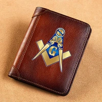 high quality genuine leather wallet masonic logo printing standard purse bk080