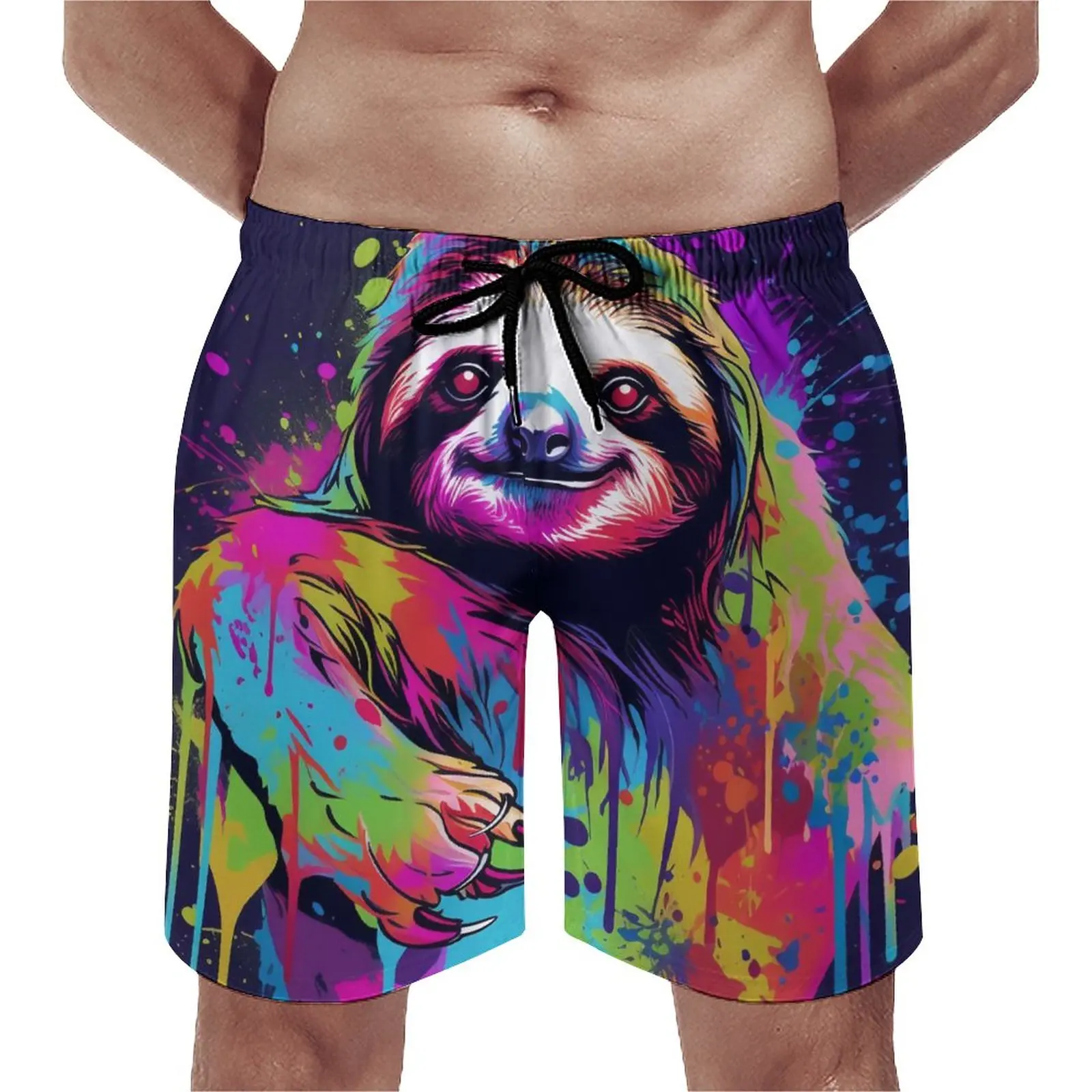 

Board Shorts Sloth Casual Beach Trunks Psychadelic Grafitti Men Comfortable Sports Fitness Hot Large Size Beach Shorts