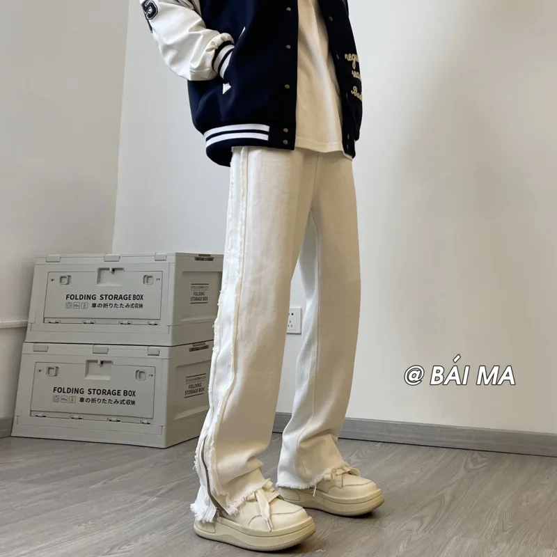 White Black Baggy Jeans Men Fashion Retro Straight Jeans Men Japanese Streetwear Hip-hop Denim Pants Mens Trousers M-2XL