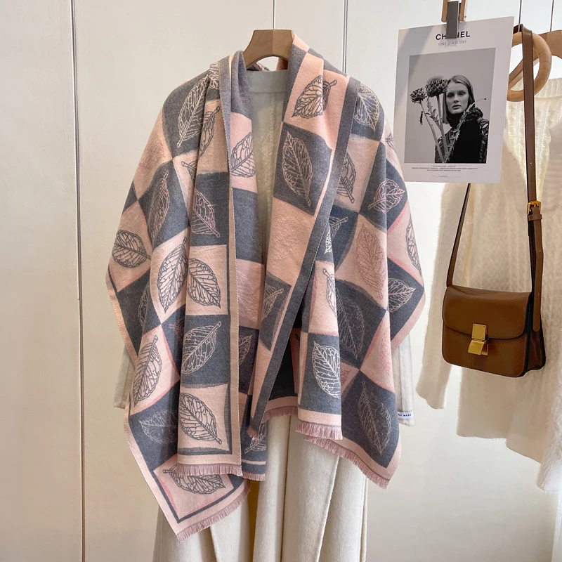 

Новый роскошный дизайн, женские шали в форме листа, Женский мягкий плотный плед, зимний фуляр из пашмины, бандана, буфанда