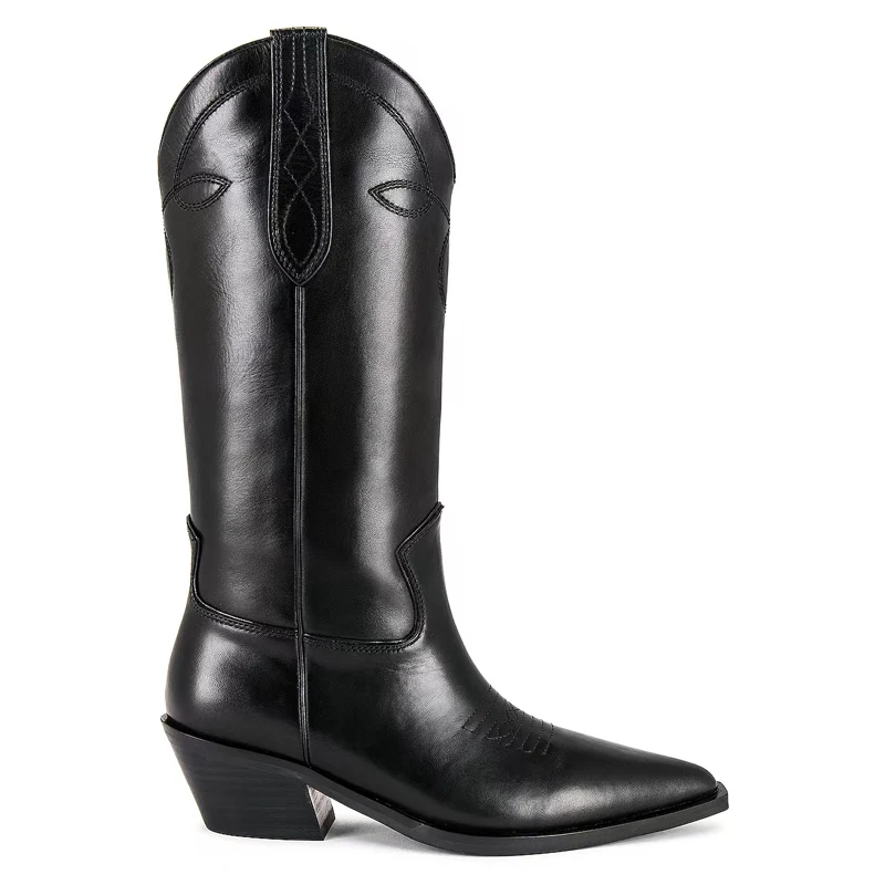 

Новинка Осень/Зима 2023, женские сапоги на высоком блочном каблуке, без застежек, сексуальные Прошитые нитки