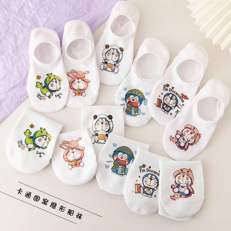 Doraemon Woman Sock Cute Anime for Women Socks Japanese Cotton Invisible Boat Sox Casual Breathable Thin Spring Summer Skarpetki