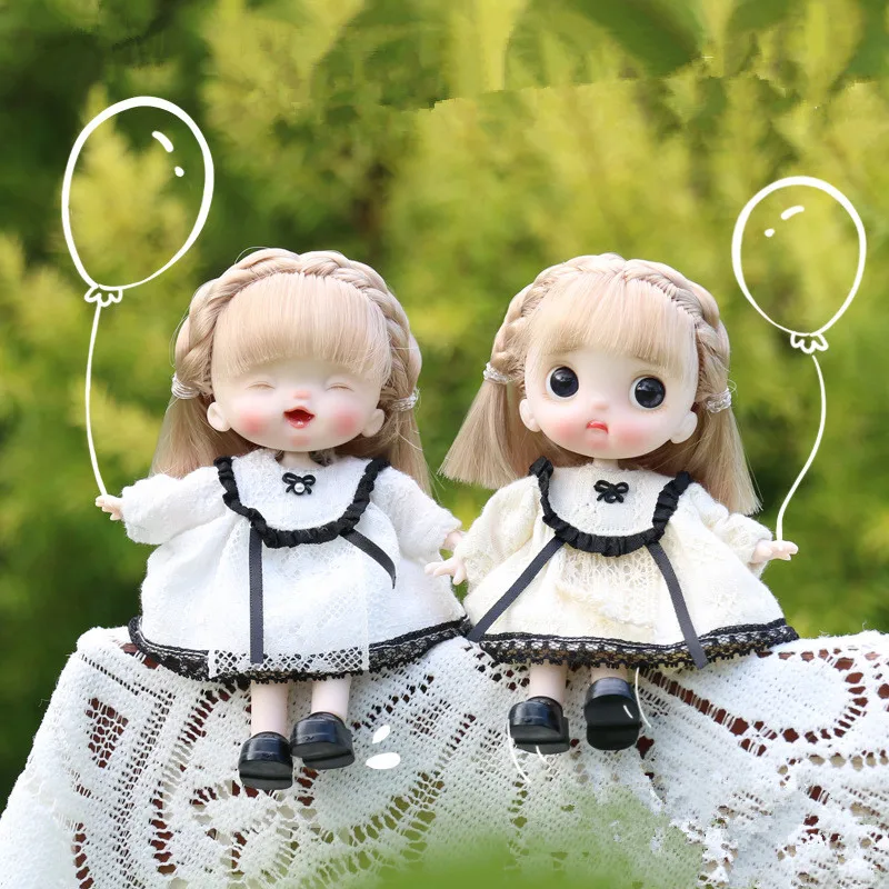 

2PCS Kawaii Pocket Doll 14Cm Ob11 Nipple Dolls With Clothes Outfit Dress Surprise 1/12 Baby Bjd Dolls Figure Action Toy For Girl