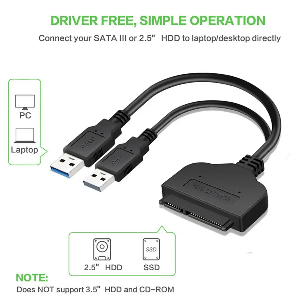 

Новый черный 22-контактный переходник SATA-USB 3,0 для жесткого диска 2,5 дюйма SATA