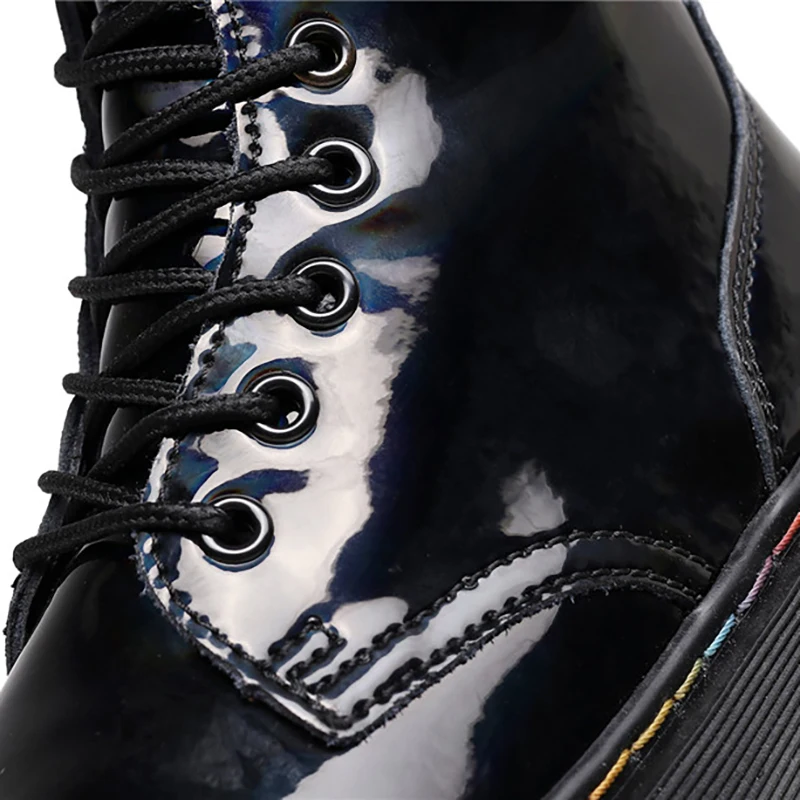 2022 New Mid Calf Boots Women Fashion Lace-up Zipper Botas Mujer Boots Black Reflective Platform Heel Ladies Shoes Gothic Punk