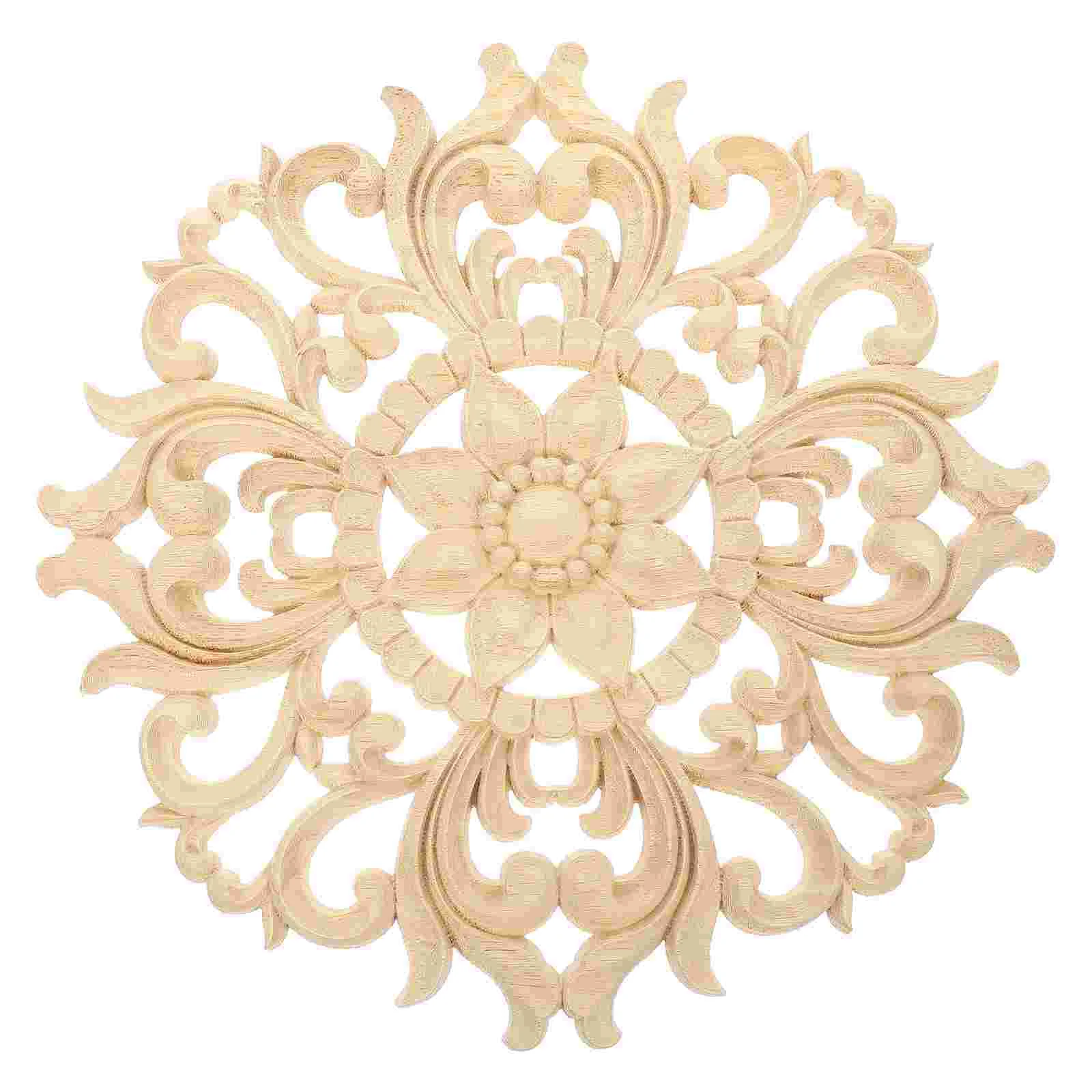 

Wooden Onlay Appliques Furniture Decal Wooden Round Flower Wood Decal for Home Wall Furniture Corner Onlay Decoration