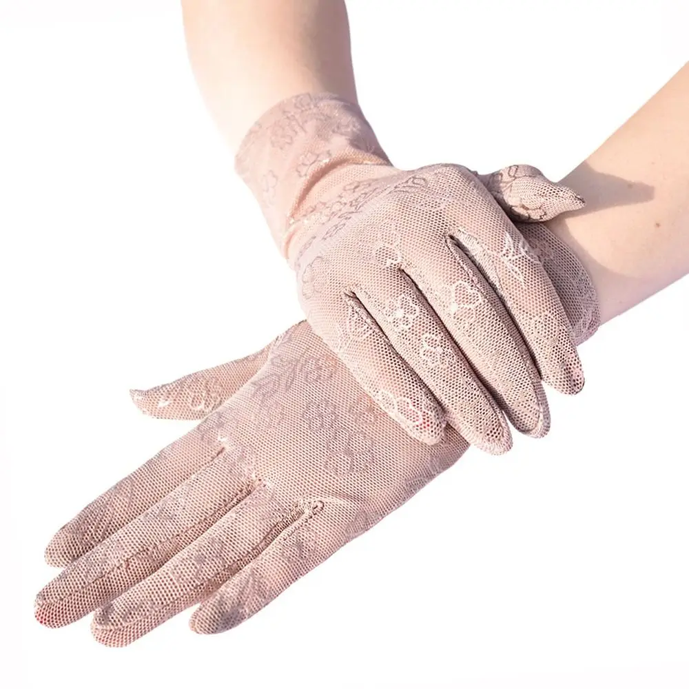 

Ladies Spring Sunscreen Summer Touch Screen Mittens Anti UV Lace Gloves Driving Gloves