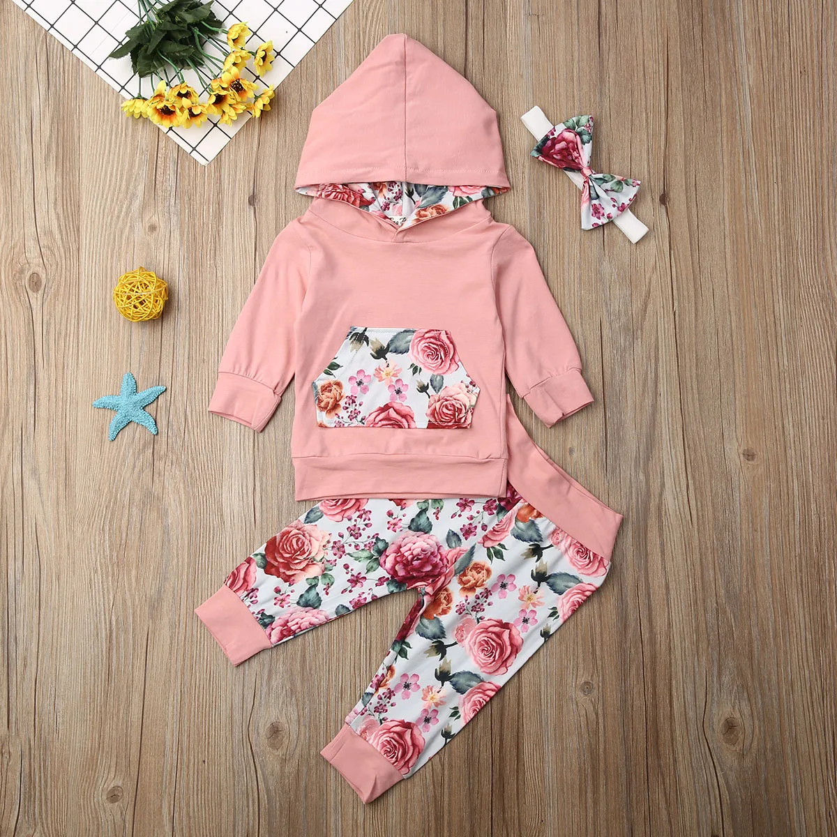 

Baby Girl Floral Clothes Set Hooded Sweatshirt Hoodies Tops Pants Headband 0-24M Newborn Infant Toddler Casual Outfits Tracksuit