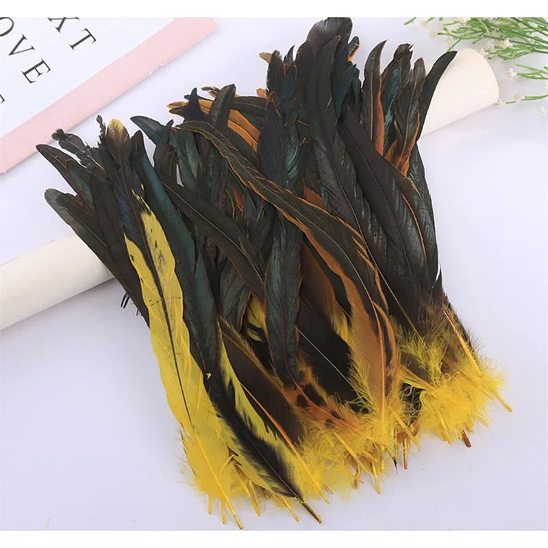 

Wholesale 100Pcs/Lot 25-30CM Colored Rooster Feathers for Crafts Fly Tying Materials Long Pheasant Carnival Wedding Decoration