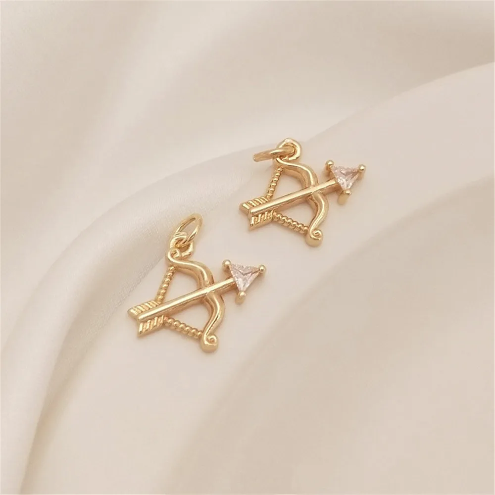 

14K Gold Filled Plated Embedded zircon arrow creative design sense bow pendant DIY hand bracelet accessories accessories