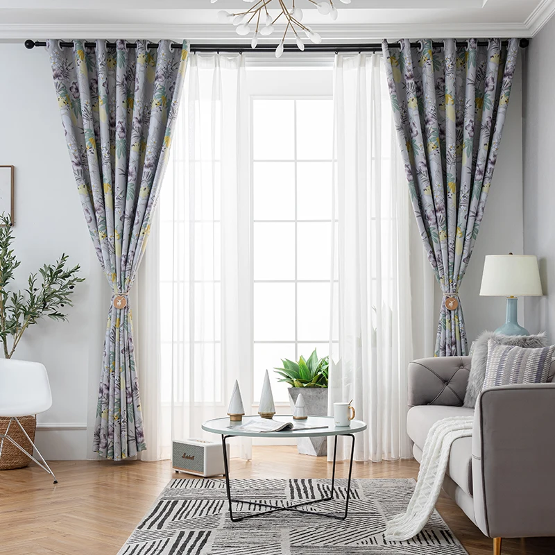 Занавески в американском сельском пасторальном стиле с фиолетовым принтом для