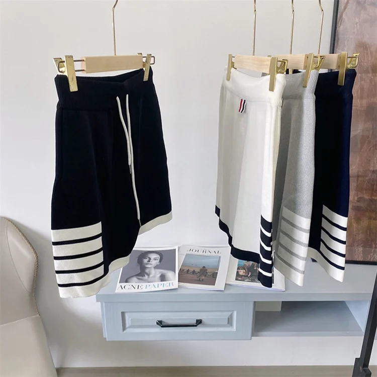 Summer TB college wind four-bar curling ice linen knitted sports shorts women's casual loose hot pants tide