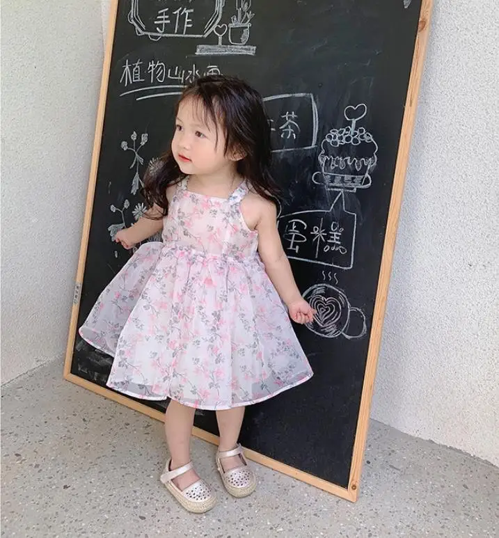 

Children Clothing Girls Summer Short-sleeved Floral Toddler Suspender Dress Baby Double-sided Clothes Princess Dress Luxury