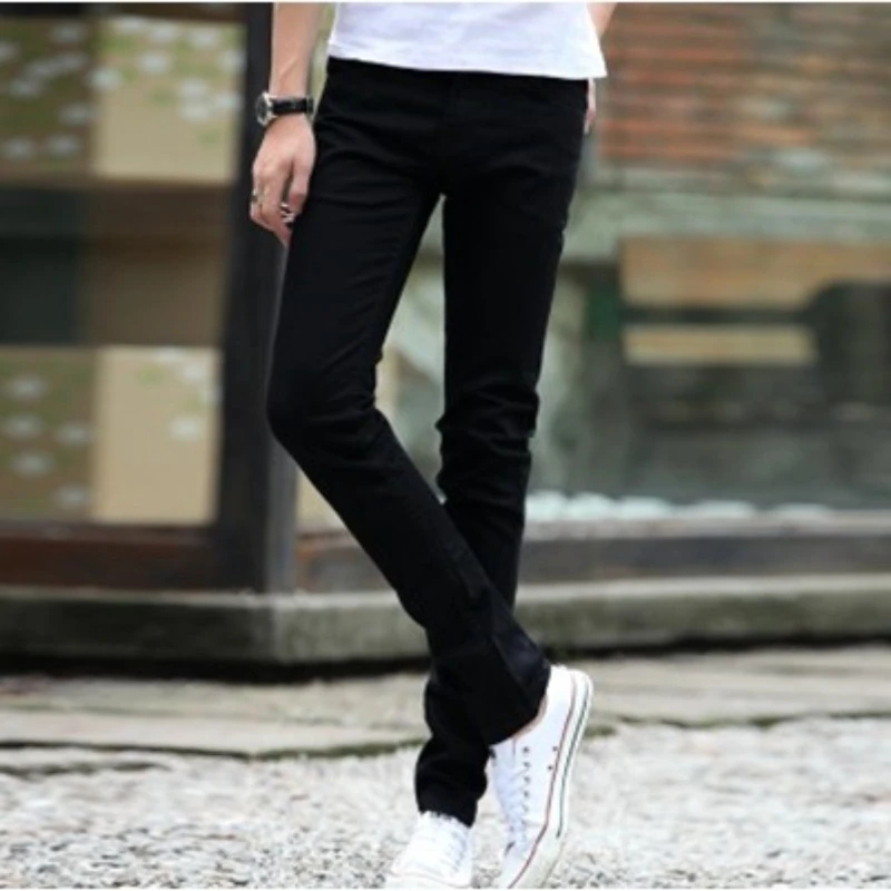 Summer Jeans Men Casual Solid Color Slim Stretch Jeans Streetwear Jeans Men Zipper Button Mid Waist Denim Pencil Pants Trousers
