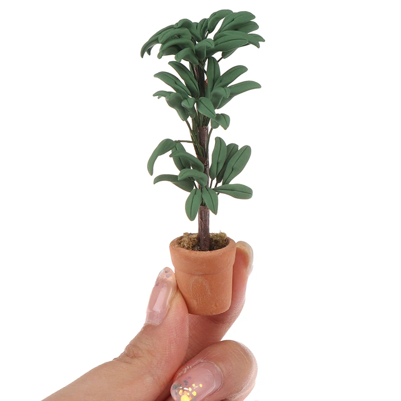

1/12 Dollhouse Miniature Pot Green Leafed Plant Model Furniture Accessories For Doll House Garden Decor Kids Pretend Play Toys