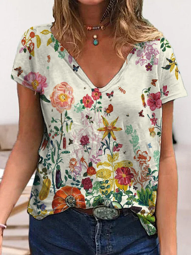 

Футболка женская с V-образным вырезом и коротким рукавом, милый Свободный Повседневный удобный топ с принтом животного, жираф, в стиле Харад...