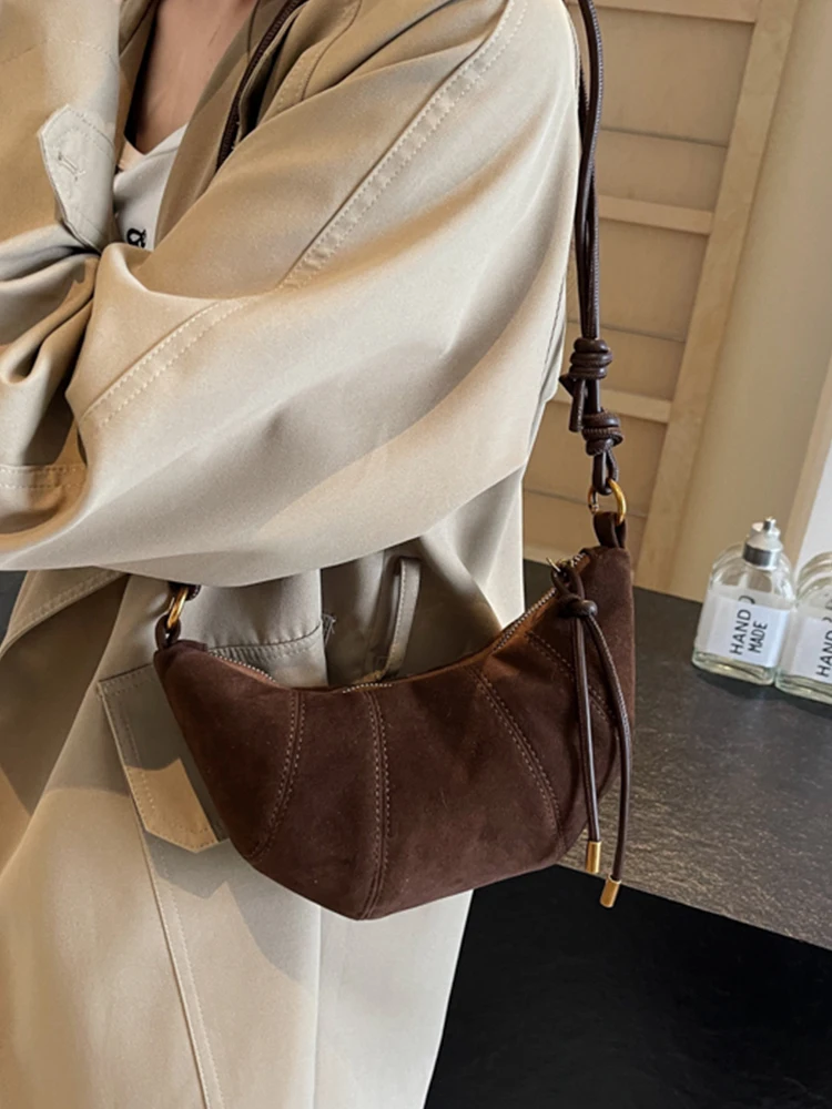 Осенне-зимние женские мягкие сумки на плечо винтажные однотонные универсальные