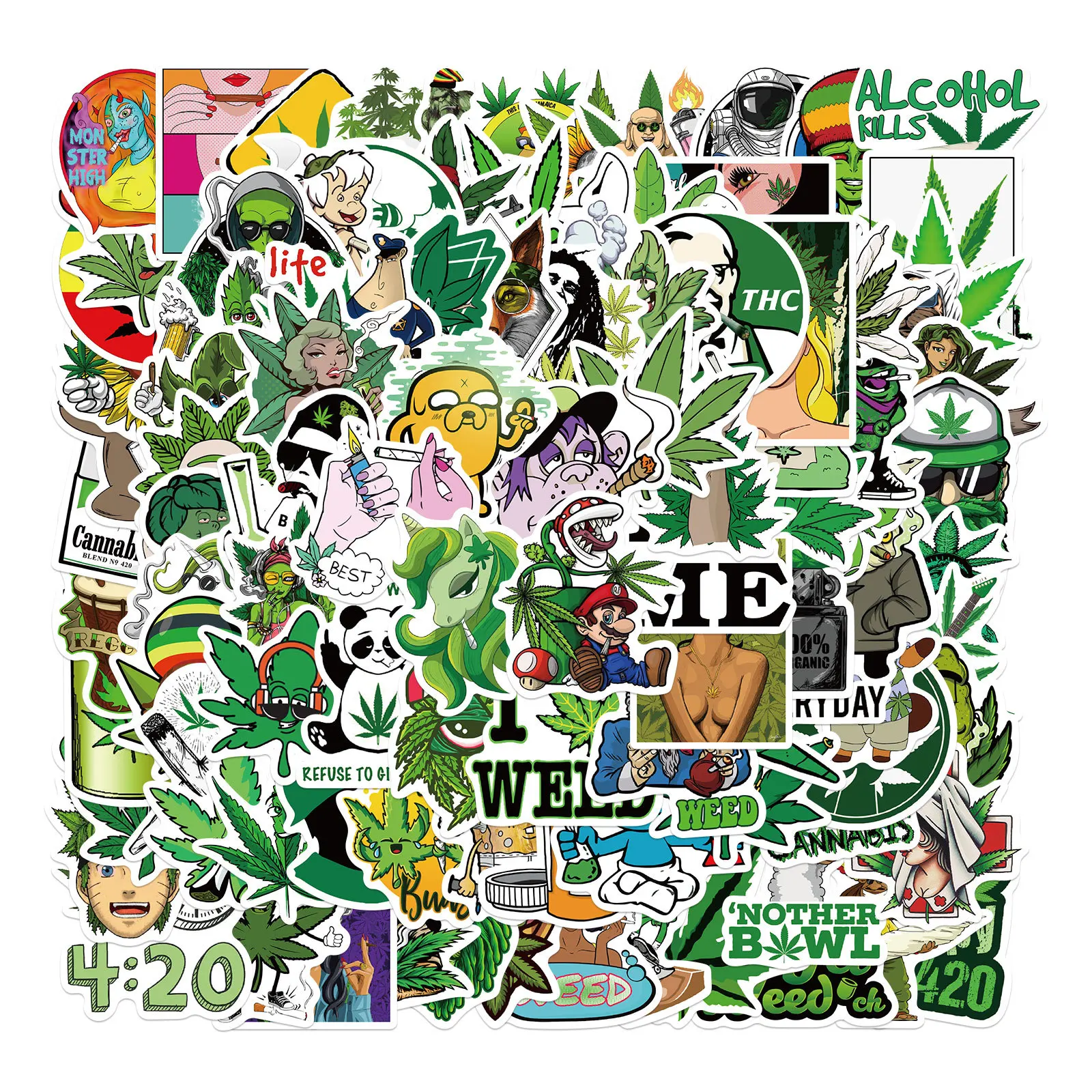 

100 шт. Лидер продаж лист Марихуана персонаж дымчато-зеленый граффити наклейка s для мотоцикла шлема авто автомобиль наклейка водонепроницае...