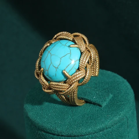 LOVE GREEN LIVE GREEN Винтажное синее кольцо с камнем и бирюзой