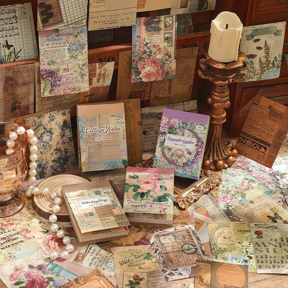 Винтажная цветочная бумага для скрапбукинга 100 листов крафт-бумаги с