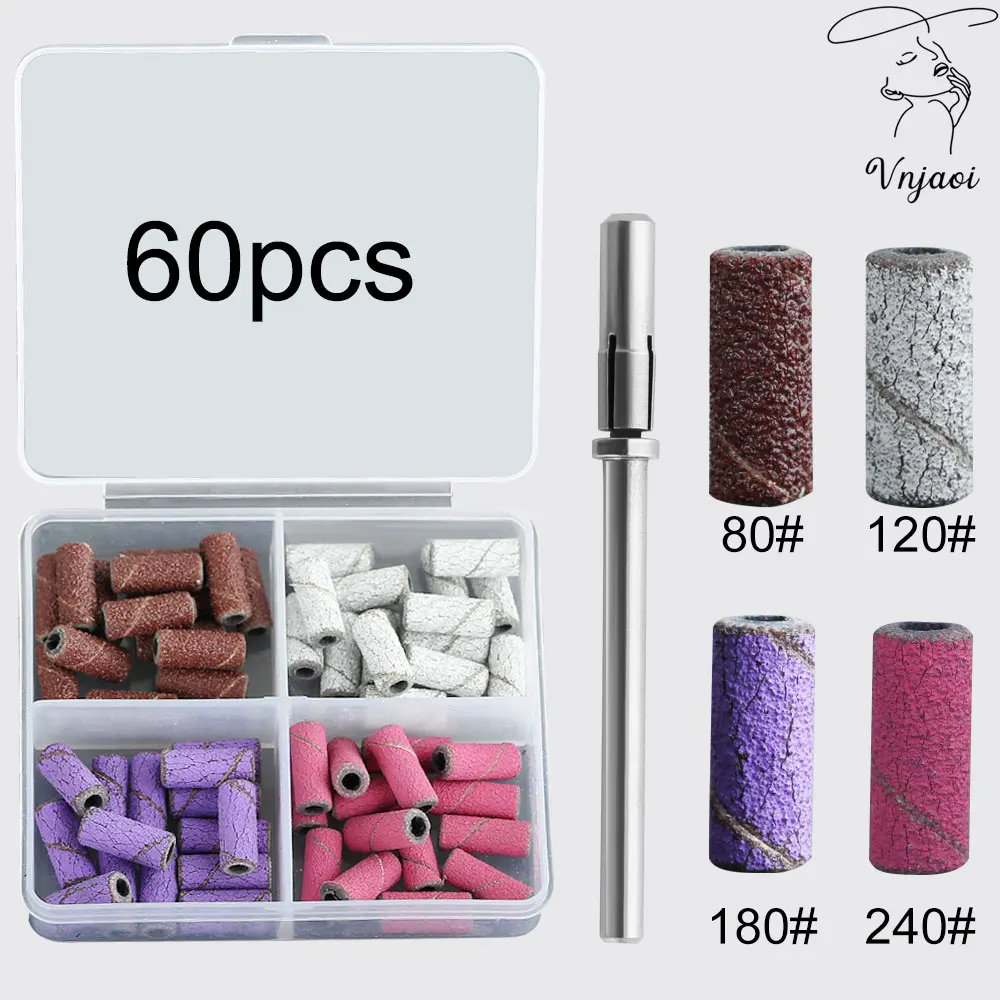 

60pcs Mini Nail Sanding Ring Bands 4 colors Electric Manicure Nail Drill Bits 4 Grit UV Gel Polish Removal Accessory Tools Set