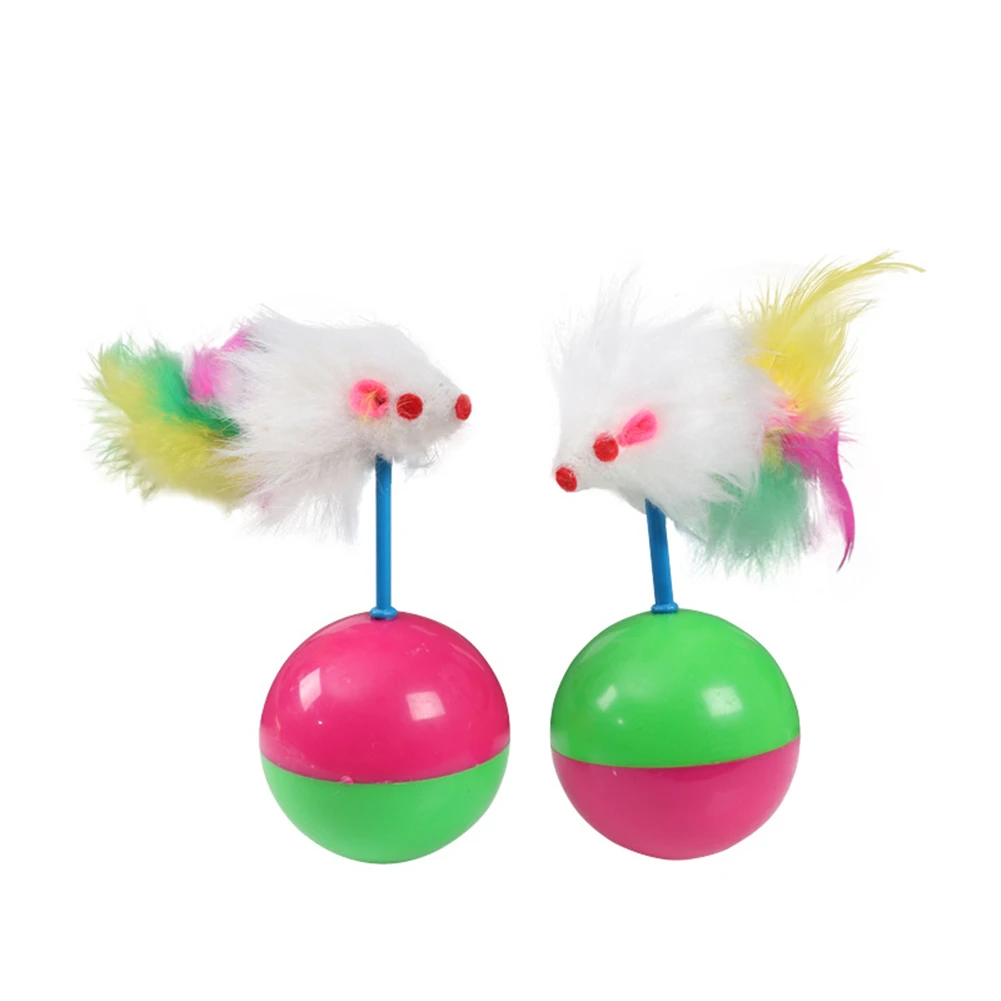 

Tumbler Mouse Ball Colorful Feather Plush Mice Toy Durable Pet Cat Interactive Catch Play Plastic Balls Mimi Favorite Teaser Toy