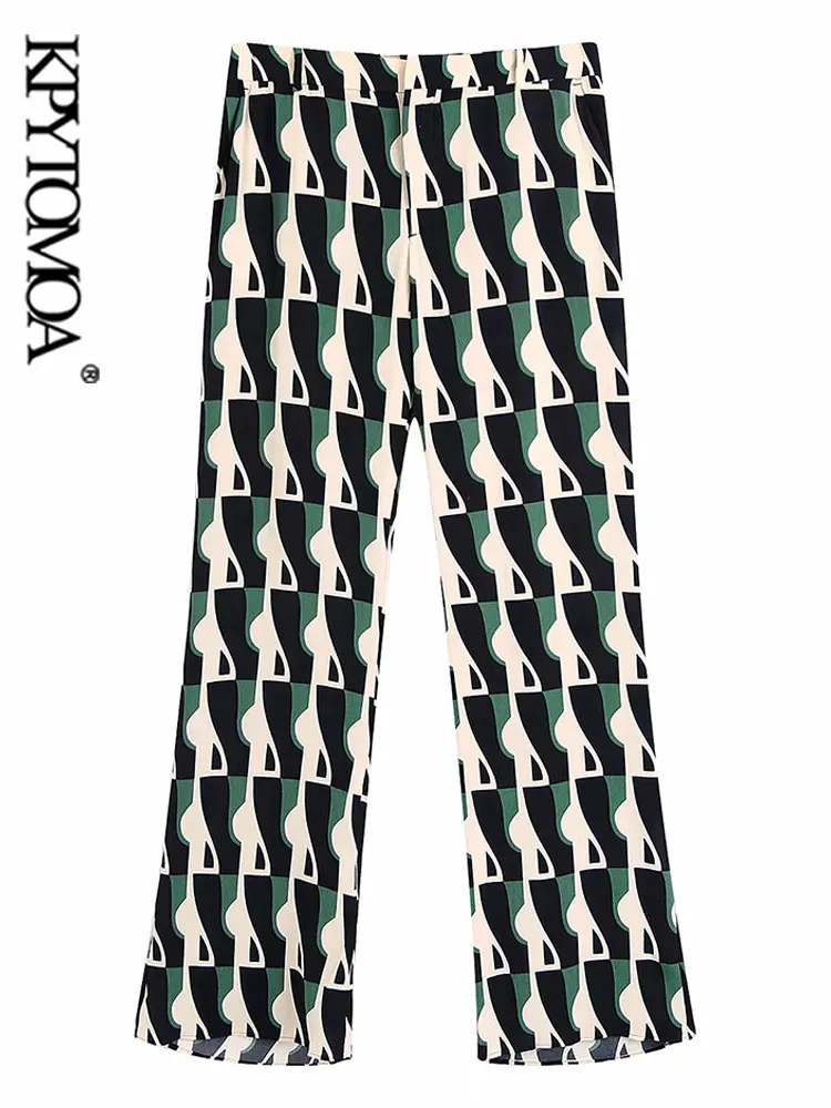 

Женские расклешенные брюки KPYTOMOA, Модные Винтажные брюки с боковыми карманами и принтом, на молнии, с высокой эластичной талией