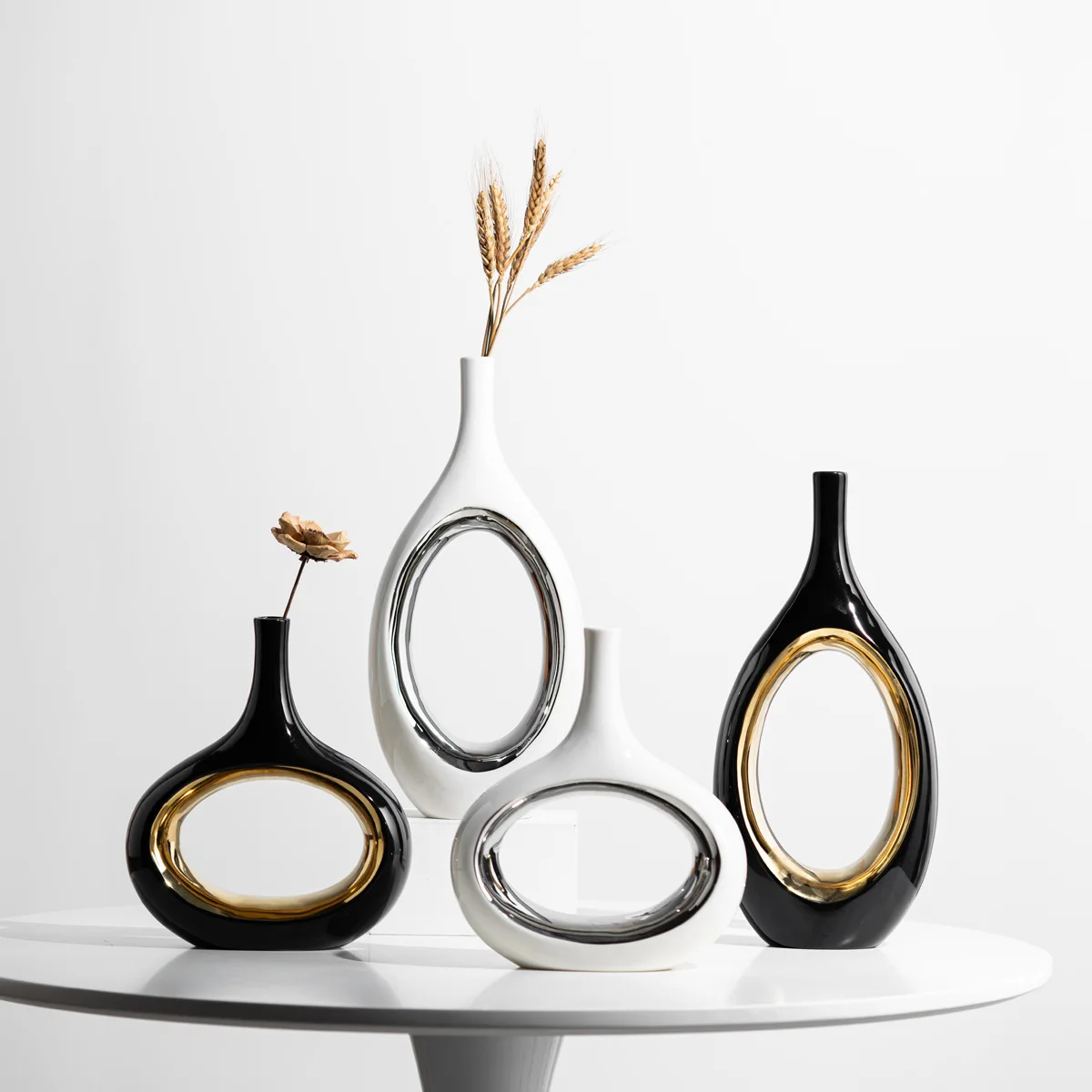 Керамическая ваза круглые полые золотые цветочные композиции аксессуары для