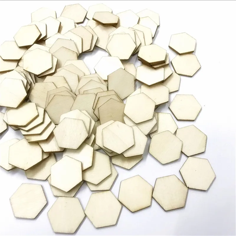 

25PCS 10mm-50mm Unfinished Wood Cutout Shapes Hexagon Shape Wooden Slices Blank Name Tags for Party Wedding Home Decoration