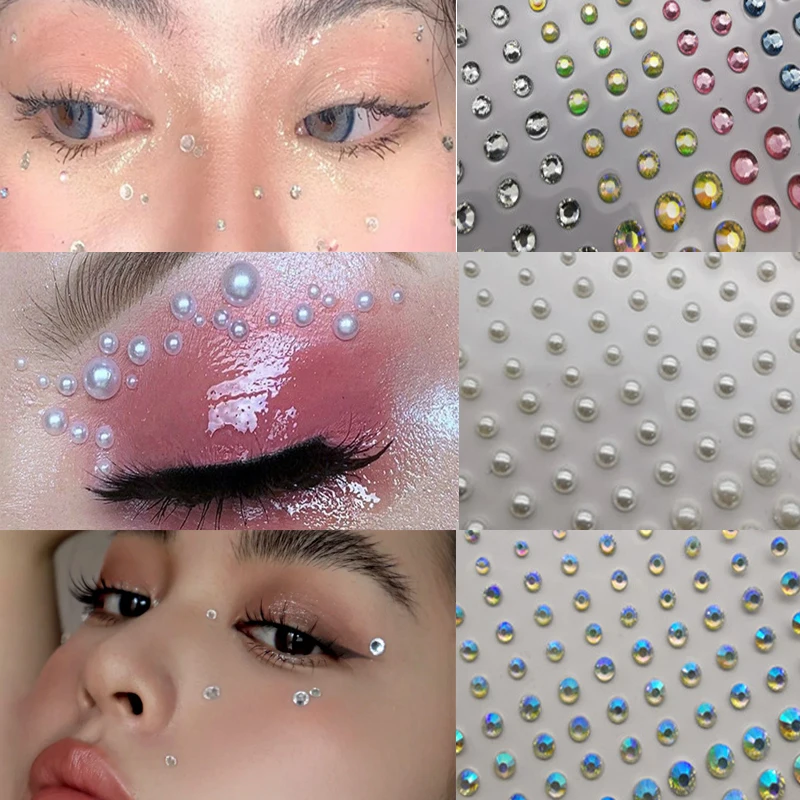

Diamond Makeup Women Nail Art Eyes Sticker Temporary Tattoo Self Adhesive Face Decal Jewel Pearls Party Festival Eyes Makeup 1PC