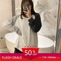 tb color blocking knitted sweater trendy loose lazy long sleeved t shirt outerwear casual top spring sweater