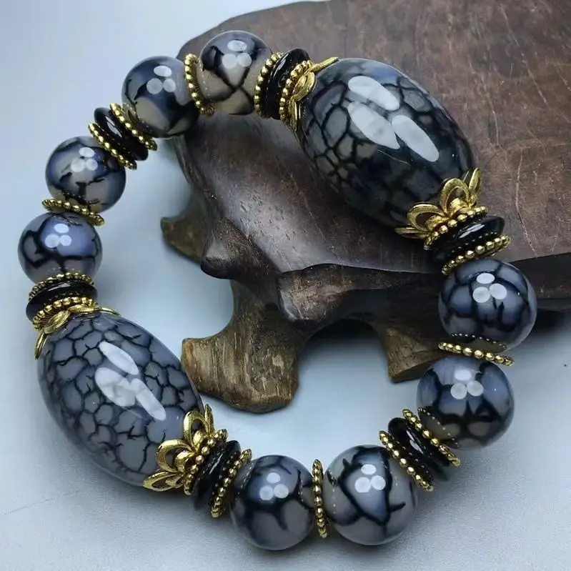 

Natural Ice agate Bracelet Antique Agate Bracelet Tibetan national Bracelet Hand Carving Jewelry Amulet Men Women Gifts