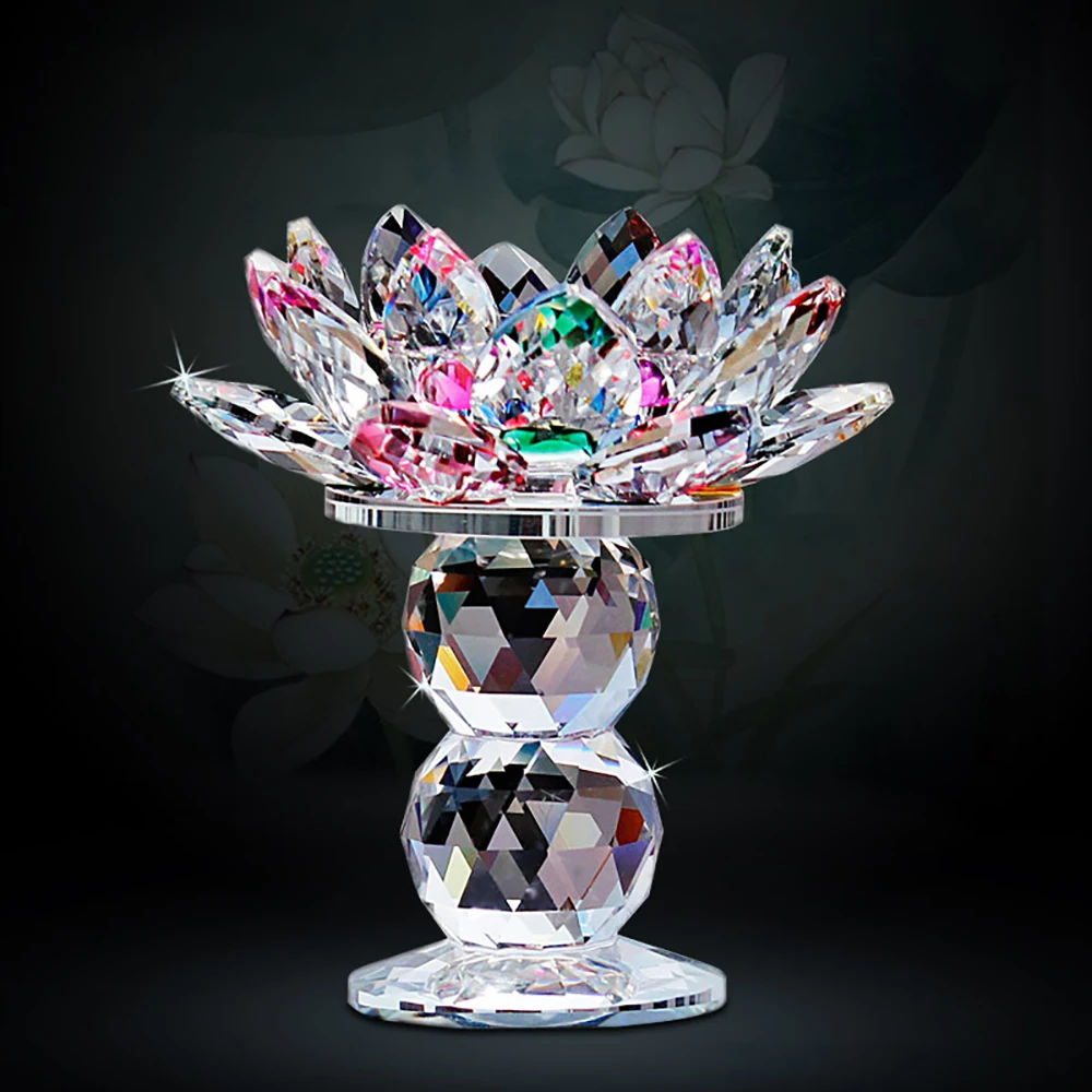 Colorful Crystal Lotus Tea Candle Holder 4.5 Inch For Home Decor Buddhist Prayer Gathering