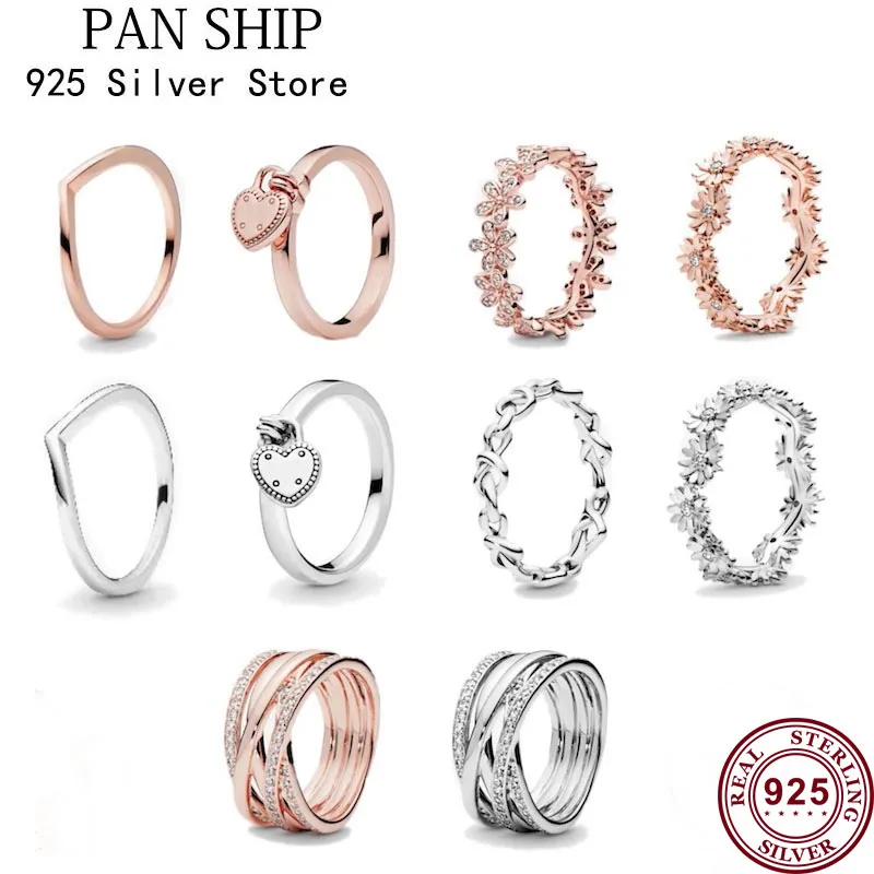 

Hot Sale Fit Original Real 100% 925 Sterling Silver Pan Ring For Women Wedding Couple Rings Temperament Luxury Diy Jewelry