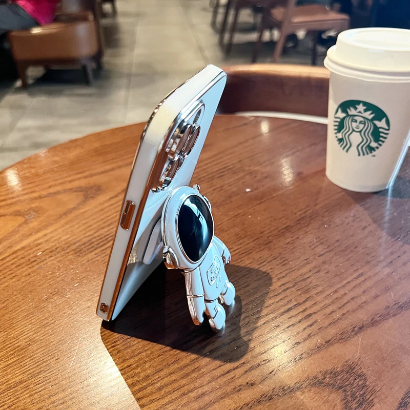 Plating Astronaut Folding Holder Case On For Xiaomi Redmi Note 11 10 9 8 Pro 11s 10s 9s 8t 7 11pro 10pro 9c Silicone Stand Cover