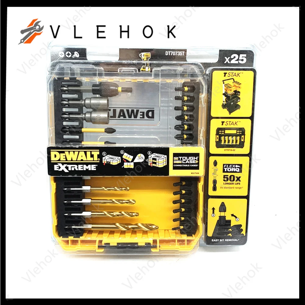 DEWALT DT70735T FLEXTORQ 25 шт. набор сверл аккумуляторная дрель ударные отвертки аксессуары