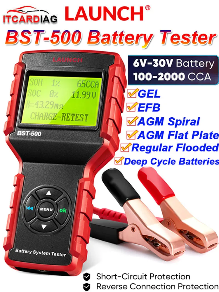 

Оригинальный тестер запуска аккумулятора BST500 6 в/12 В/24 В, тестер системы запуска и зарядки автомобиля 100-2000 CCA