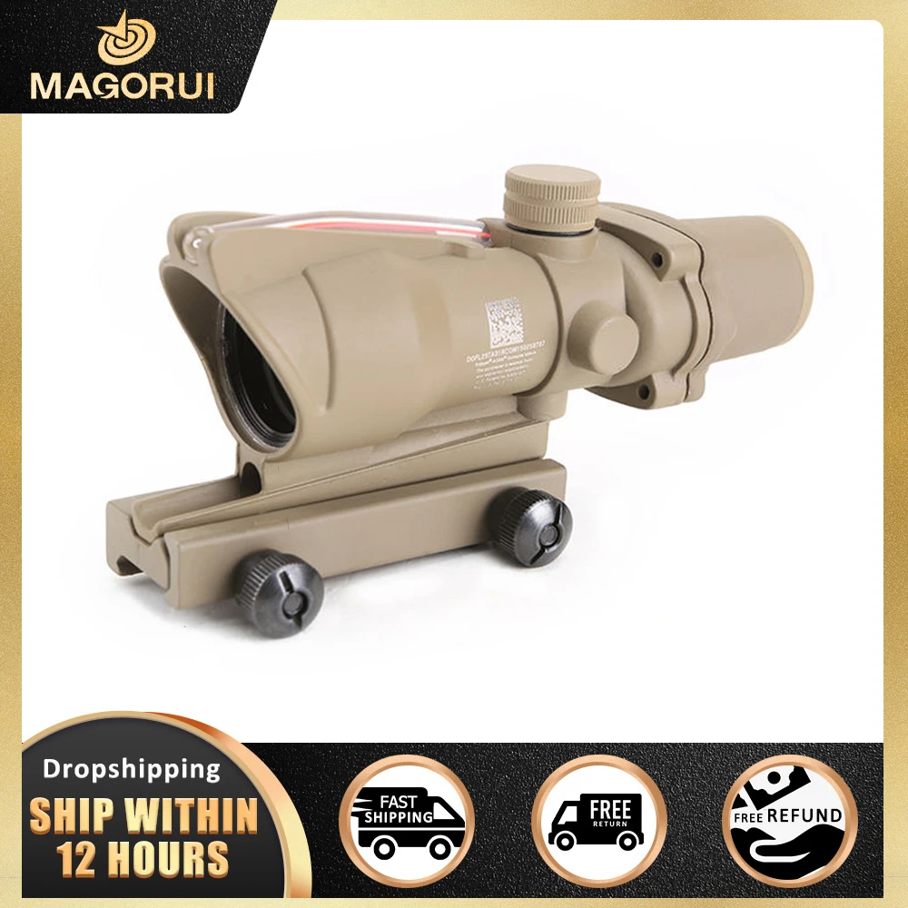 

Magorui Hunting ACOG 4x32 Red dot Rifle scope Sight Fiber Optics Red Illuminated Tactical Hunting Optical Collimator Sight