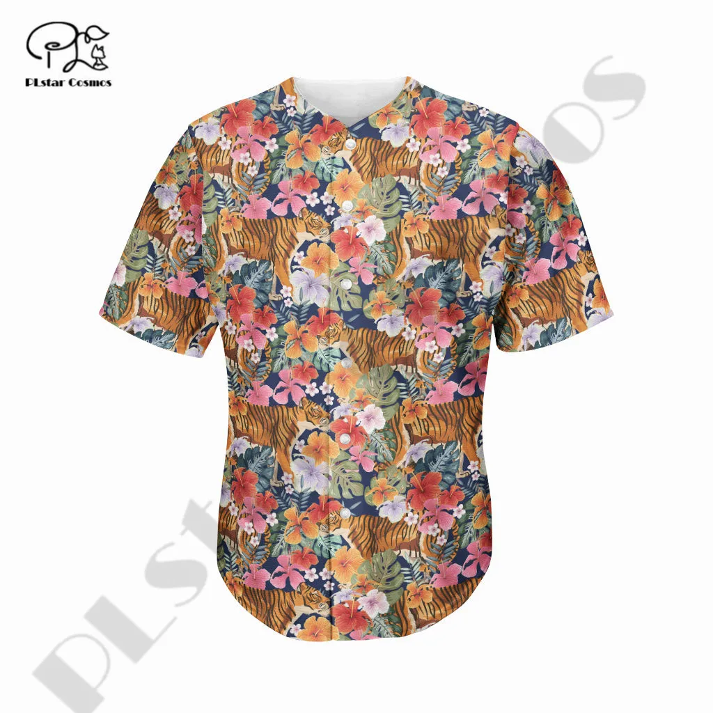 Newest 3Dprinted Flower Frangipani Pattern Art Baseball Jersey Shirt Casual Unique Unisex Funny Sport Summer Streewear Style-1