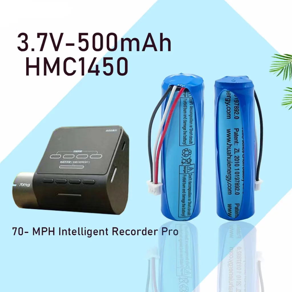 

New 3.7V 500mAh Li-ion Battery For 70mai Smart Dash Cam Pro ,Midrive D02 HMC1450 Replacement Batterie 3-wire Plug 14*50mm