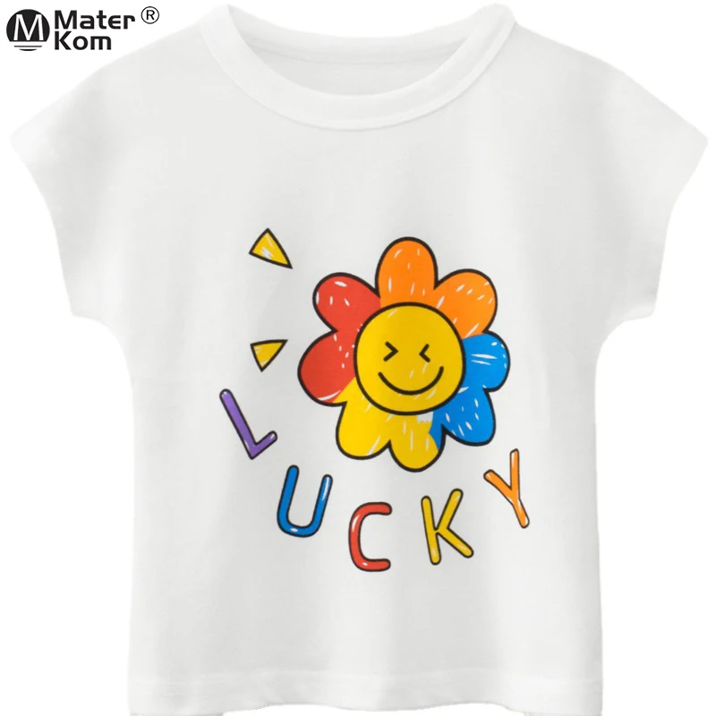 

Повседневные футболки для девочек с цветочным принтом, топы с коротким рукавом, детская одежда, хлопковые футболки с буквами, модная одежда ...