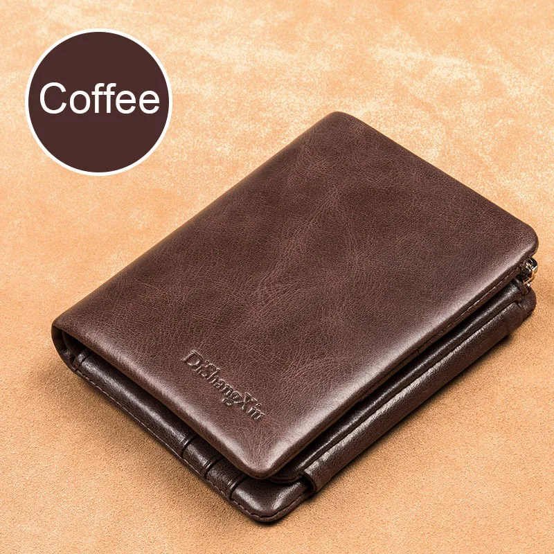Genuine Leather Men's Wallet with RFID Blocking Large Capacity Trifold Wallet ID Window Credit Card Holder