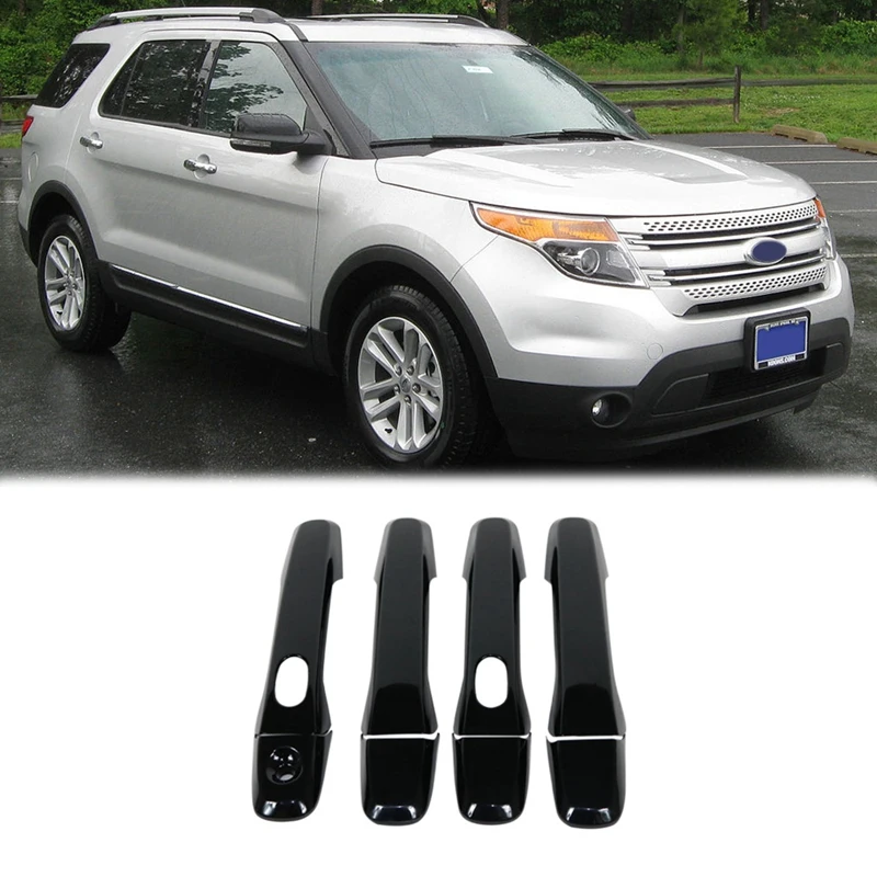 

4PCS ABS Outer Side Door Handle Cover Trim With Smart Hole For Ford Explorer 2011-2018