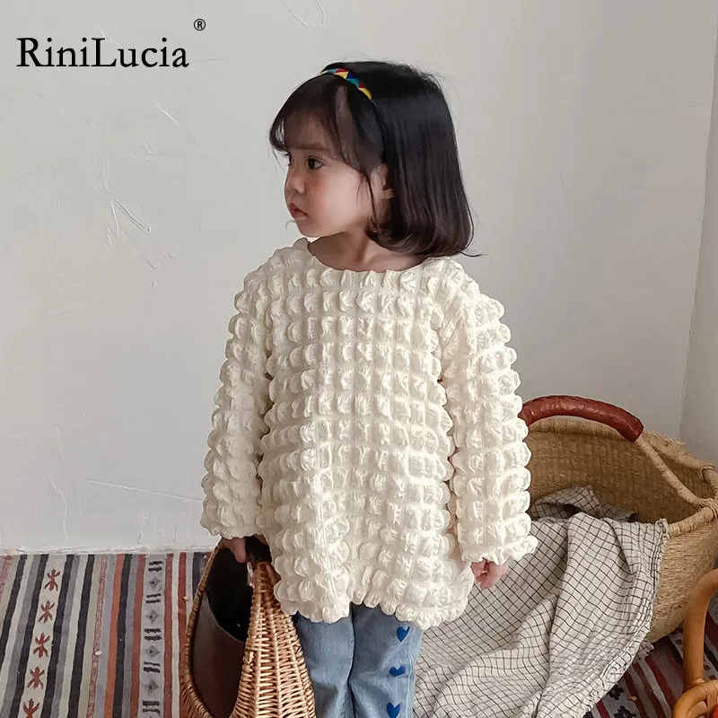

RiniLucia Baby Girl Long Sleeve Blouse Cotton Infant Toddler Princess Shirt Autumn Bubble Top Blouse Korean Style Baby Clothes