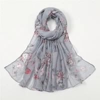 autumn fashion lovely grey floral viscose shawl scarf high quality print soft voile wrap pashmina stole bufandas muslim hijab